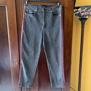 Hudson Zoey Highrise Ankle Jeans in Charcoal Gray with Red Stripes